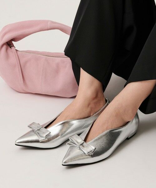BEAUTY & YOUTH UNITED ARROWS/ビューティー&ユース ユナイテッドアローズ メタリック リボン Vカット フラットシューズ SILVER 23cm(36) BEAUTY & YOUTH UNITED ARROWS/ビューティー&ユース ユナイテッドアローズ メタリック リボン Vカット フラットシューズ SILVER 23cm(36)