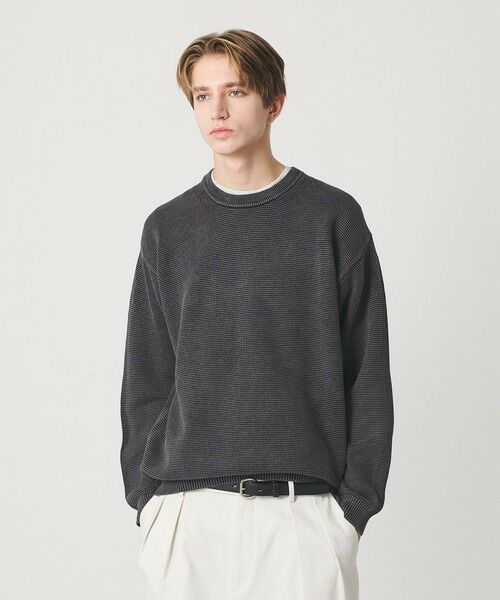 BEAUTY&YOUTH UNITED ARROWS / ビューティー&ユース ユナイテッドアローズ ニット・セーター | アシッドウォッシュ コットン クルーネック ニット 手洗い可能(DK.GRAY)