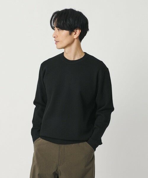 BEAUTY&YOUTH UNITED ARROWS / ビューティー&ユース ユナイテッドアローズ ニット・セーター | ウォッシャブルウール ツイル クルーネック ニット 手洗い可能(BLACK)