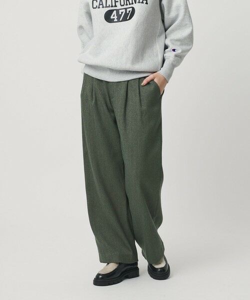 BEAUTY&YOUTH UNITED ARROWS / ビューティー&ユース ユナイテッドアローズ その他パンツ | 【WEB限定】裏起毛ヘリンボーン タックワイドパンツ ウォッシャブル(KELLY)