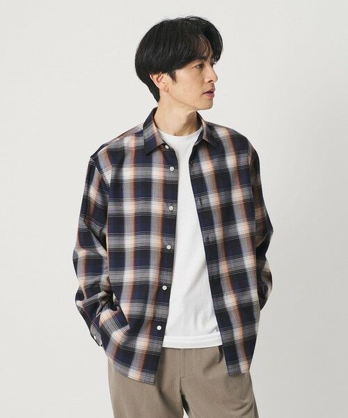 BEAUTY&YOUTH UNITED ARROWS / ビューティー&ユース ユナイテッドアローズ シャツ・ブラウス | 尾州 TW オンブレ チェック レギュラー シャツ GRANDE TAPERD型 ウォッシャブル MADE IN JAPAN（NAVY）