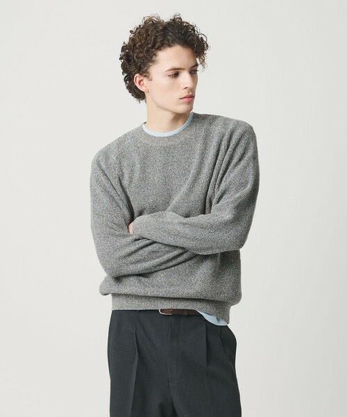 BEAUTY&YOUTH UNITED ARROWS / ビューティー&ユース ユナイテッドアローズ ニット・セーター | ブークレ ミックス 12ゲージ アゼ クルーネック ニット ウォッシャブル（LT.BLUE）