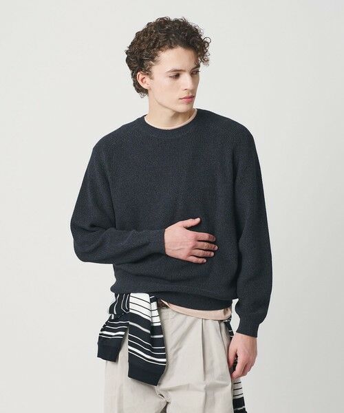 BEAUTY&YOUTH UNITED ARROWS / ビューティー&ユース ユナイテッドアローズ ニット・セーター | ブークレ ミックス 12ゲージ アゼ クルーネック ニット ウォッシャブル（NAVY）