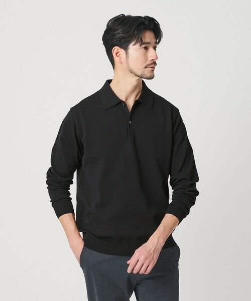BEAUTY&YOUTH UNITED ARROWS / ビューティー&ユース ユナイテッドアローズ ニット・セーター | 【WEB限定 WARDROBE SMART】KOUKIN ハイゲージ ニット ポロシャツ【抗菌・防臭】（BLACK）