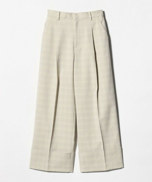BEAUTY&YOUTH UNITED ARROWS / ビューティー&ユース ユナイテッドアローズ スラックス・ドレスパンツ | ポリエステルブレンド チェック ワイドヘムパンツ（BEIGE）