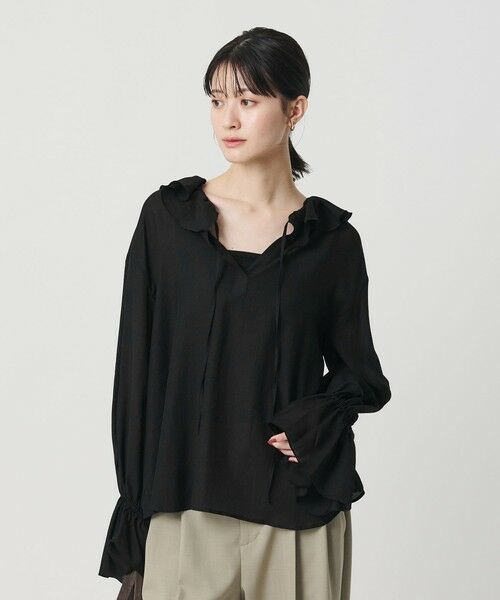 BEAUTY&YOUTH UNITED ARROWS / ビューティー&ユース ユナイテッドアローズ シャツ・ブラウス | ラッフル スキッパーブラウス（BLACK）