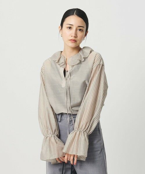 BEAUTY&YOUTH UNITED ARROWS / ビューティー&ユース ユナイテッドアローズ シャツ・ブラウス | ストライプ ラッフル スキッパーブラウス ウォッシャブル | 詳細1