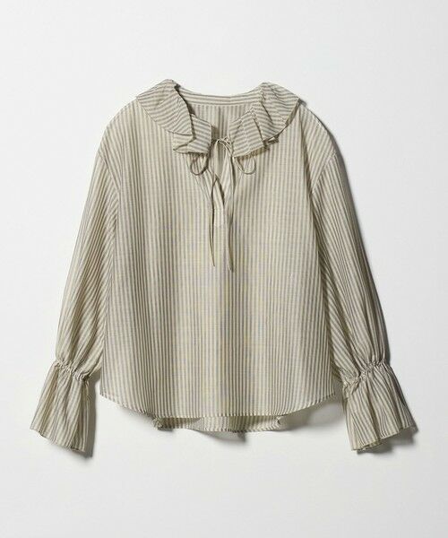 BEAUTY&YOUTH UNITED ARROWS / ビューティー&ユース ユナイテッドアローズ シャツ・ブラウス | ストライプ ラッフル スキッパーブラウス ウォッシャブル（BEIGE）