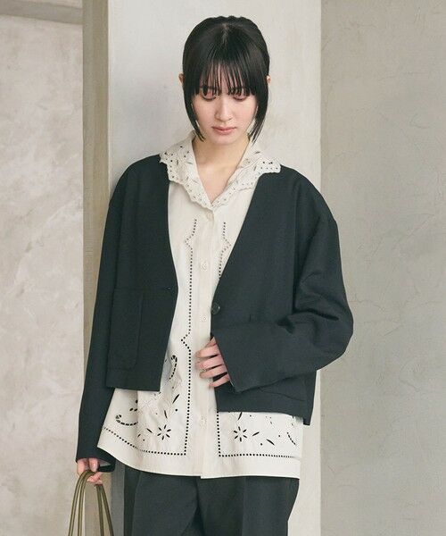 BEAUTY&YOUTH UNITED ARROWS / ビューティー&ユース ユナイテッドアローズ ノーカラージャケット | ポリエステルブレンド カラーレス ショートジャケット | 詳細11