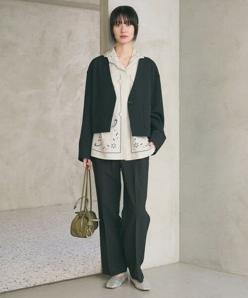 BEAUTY&YOUTH UNITED ARROWS / ビューティー&ユース ユナイテッドアローズ ノーカラージャケット | ポリエステルブレンド カラーレス ショートジャケット | 詳細12