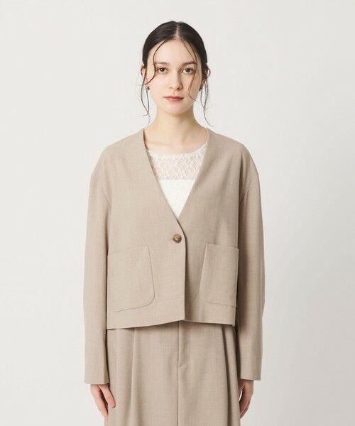 BEAUTY&YOUTH UNITED ARROWS / ビューティー&ユース ユナイテッドアローズ ノーカラージャケット | ポリエステルブレンド カラーレス ショートジャケット | 詳細16