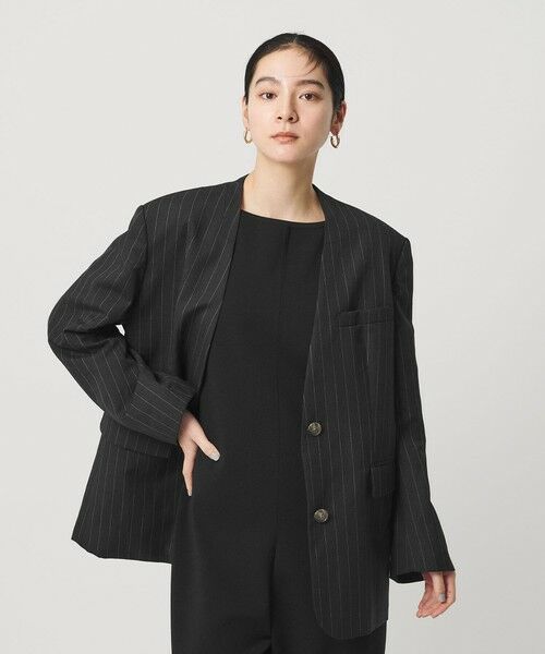 BEAUTY&YOUTH UNITED ARROWS / ビューティー&ユース ユナイテッドアローズ ノーカラージャケット | 麻ブレンド ストライプ カラーレス ジャケット | 詳細1