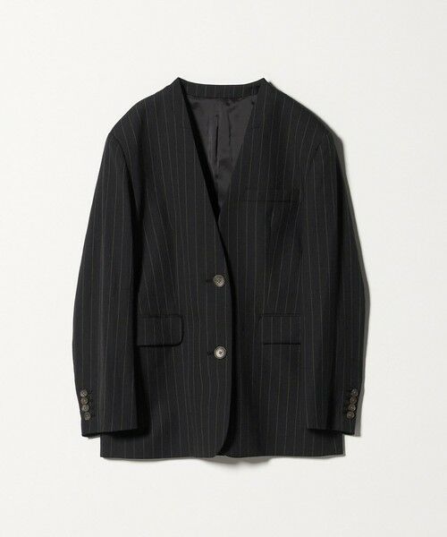 BEAUTY&YOUTH UNITED ARROWS / ビューティー&ユース ユナイテッドアローズ ノーカラージャケット | 麻ブレンド ストライプ カラーレス ジャケット | 詳細9