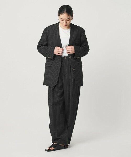 BEAUTY&YOUTH UNITED ARROWS / ビューティー&ユース ユナイテッドアローズ ノーカラージャケット | 麻ブレンド ストライプ カラーレス ジャケット | 詳細3