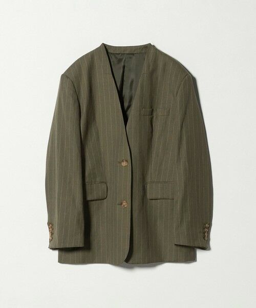 BEAUTY&YOUTH UNITED ARROWS / ビューティー&ユース ユナイテッドアローズ ノーカラージャケット | 麻ブレンド ストライプ カラーレス ジャケット | 詳細18