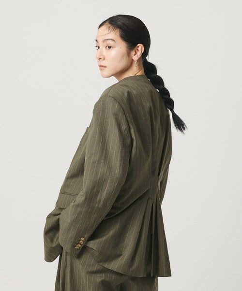 BEAUTY&YOUTH UNITED ARROWS / ビューティー&ユース ユナイテッドアローズ ノーカラージャケット | 麻ブレンド ストライプ カラーレス ジャケット | 詳細16