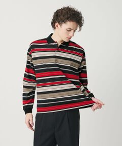 マルチ ボーダー ロング スリーブ ポロカラー カットソー