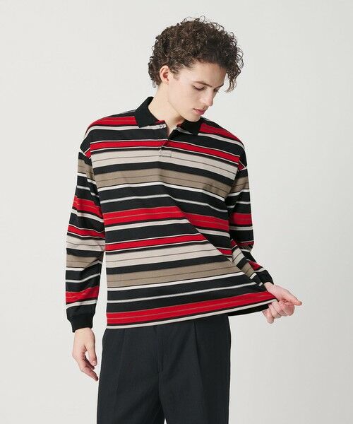 BEAUTY&YOUTH UNITED ARROWS / ビューティー&ユース ユナイテッドアローズ カットソー | マルチ ボーダー ロング スリーブ ポロカラー カットソー（BLACK）