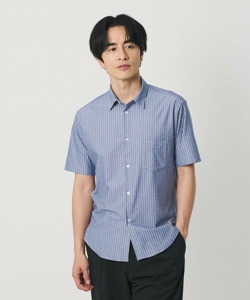 BEAUTY&YOUTH UNITED ARROWS / ビューティー&ユース ユナイテッドアローズ シャツ・ブラウス | クイック ストレッチ ストライプ シャンブレー ボタンダウン 半袖シャツ SLIM型 吸水速乾機能付き | 詳細1