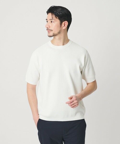 BEAUTY&YOUTH UNITED ARROWS / ビューティー&ユース ユナイテッドアローズ Tシャツ | 【WEB限定 WARDROBE SMART】マシーンウォッシュ ピケニット Tシャツ【抗菌防臭】(WHITE)