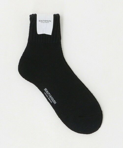 BEAUTY&YOUTH UNITED ARROWS / ビューティー&ユース ユナイテッドアローズ ソックス | ダブル リブ パイル クウォーター ソックス（BLACK）