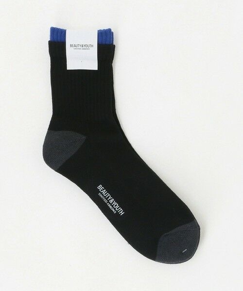 BEAUTY&YOUTH UNITED ARROWS / ビューティー&ユース ユナイテッドアローズ ソックス | レイヤード リブ パイル クウォータ— ソックス（BLACK）