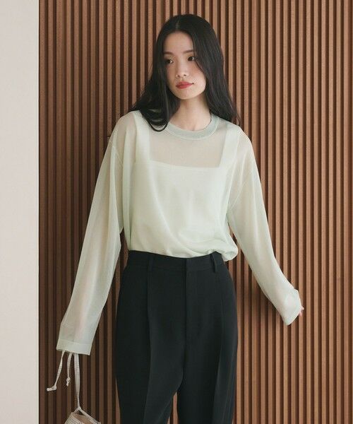 BEAUTY&YOUTH UNITED ARROWS / ビューティー&ユース ユナイテッドアローズ ニット・セーター | レーヨンナイロン ライン シアーニット プルオーバー ウォッシャブル(LIME)