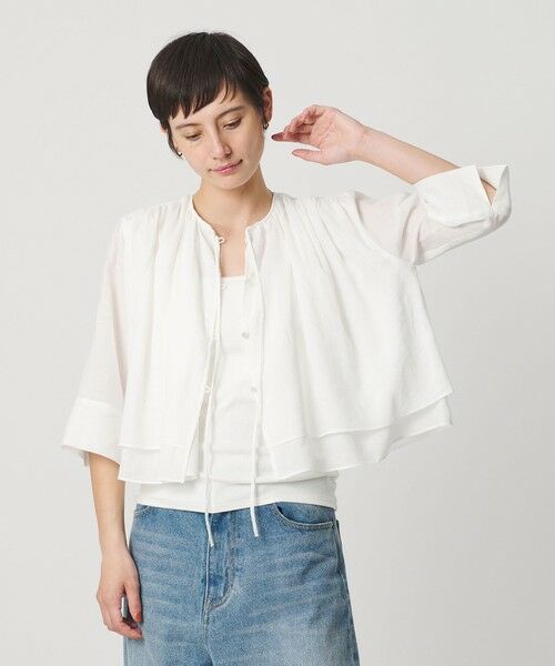 BEAUTY&YOUTH UNITED ARROWS / ビューティー&ユース ユナイテッドアローズ シャツ・ブラウス | 麻ブレンド フロントリボン ティアード シャツ ウォッシャブル | 詳細1