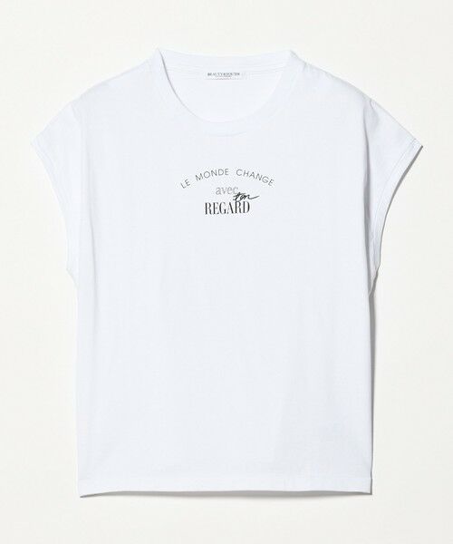 BEAUTY&YOUTH UNITED ARROWS / ビューティー&ユース ユナイテッドアローズ Tシャツ | コットン ロゴプリント フレンチスリーブ Tシャツ（OFF WHITE）