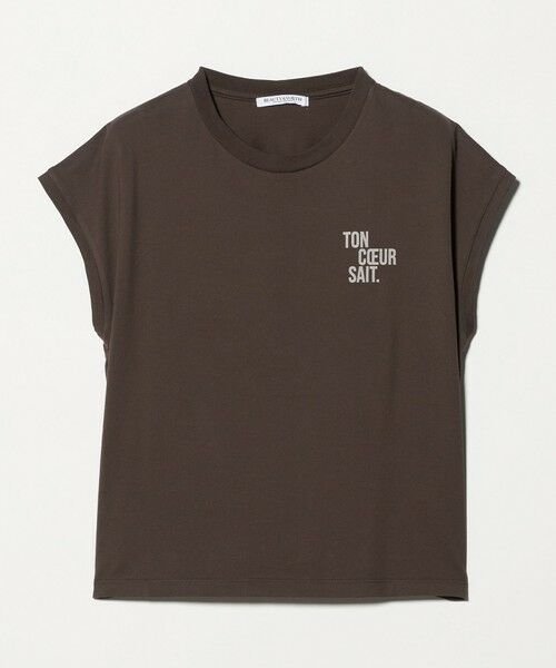 BEAUTY&YOUTH UNITED ARROWS / ビューティー&ユース ユナイテッドアローズ Tシャツ | コットン ロゴプリント フレンチスリーブ Tシャツ（DK.BROWN）