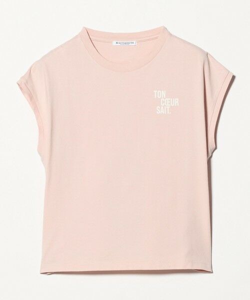 BEAUTY&YOUTH UNITED ARROWS / ビューティー&ユース ユナイテッドアローズ Tシャツ | コットン ロゴプリント フレンチスリーブ Tシャツ（LT.PINK）