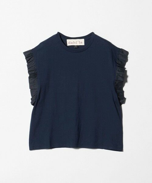 BEAUTY&YOUTH UNITED ARROWS / ビューティー&ユース ユナイテッドアローズ カットソー | ＜dahl’ia＞フリルスリーブ Tシャツ（NAVY）