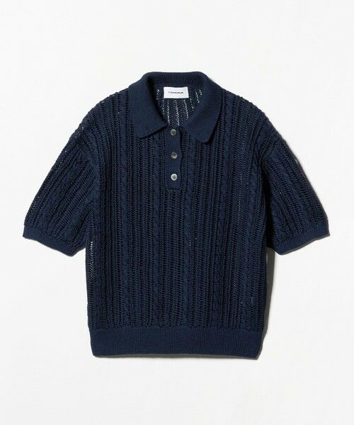 BEAUTY&YOUTH UNITED ARROWS / ビューティー&ユース ユナイテッドアローズ ニット・セーター | コットンメッシュ ケーブル ポロシャツ（NAVY）