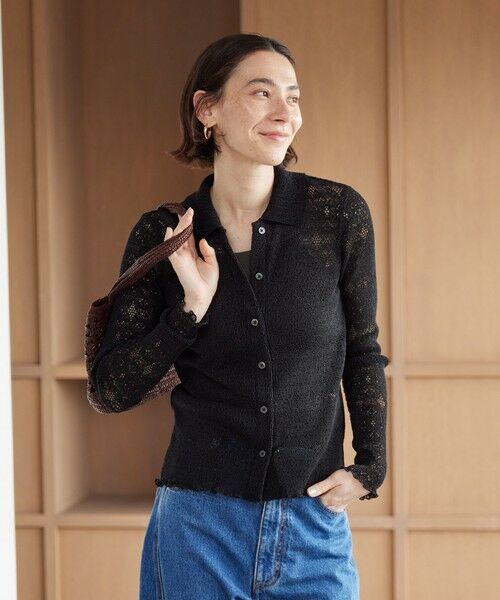 BEAUTY&YOUTH UNITED ARROWS / ビューティー&ユース ユナイテッドアローズ カーディガン・ボレロ | レースプリーツ シャツ ウォッシャブル（BLACK）