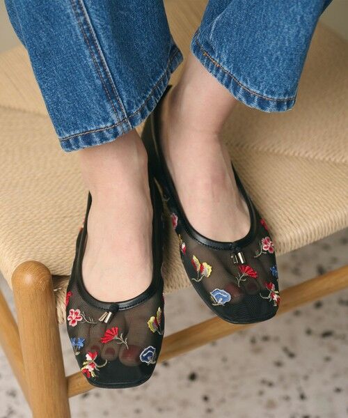 BEAUTY&YOUTH UNITED ARROWS / ビューティー&ユース ユナイテッドアローズ フラットシューズ | チュール フラワー エンブロイダリー バレエシューズ | 詳細1