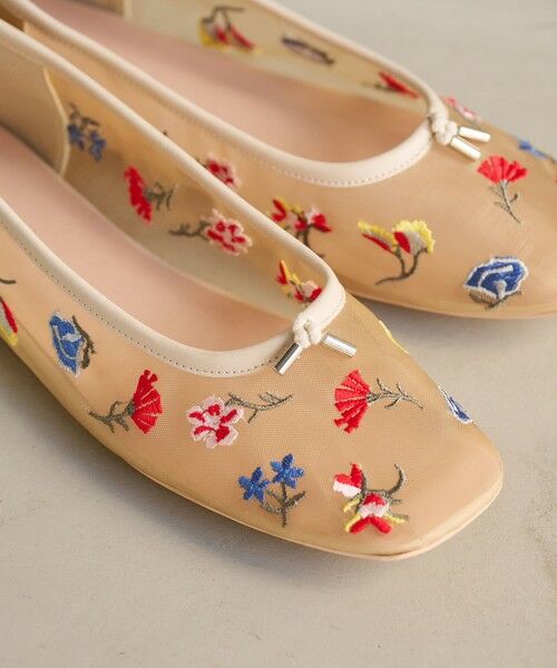 BEAUTY&YOUTH UNITED ARROWS / ビューティー&ユース ユナイテッドアローズ フラットシューズ | チュール フラワー エンブロイダリー バレエシューズ（NATURAL）
