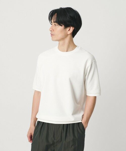 BEAUTY&YOUTH UNITED ARROWS / ビューティー&ユース ユナイテッドアローズ カットソー | ライト ダブルフェイス ジオメ クルーネック Tシャツ 抗菌防臭（WHITE）