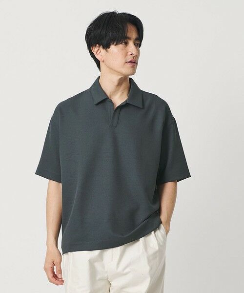 BEAUTY&YOUTH UNITED ARROWS / ビューティー&ユース ユナイテッドアローズ カットソー | フュージョン ツイル スキッパー Tシャツ UVカット 透け防止 ストレッチ（NAVY）