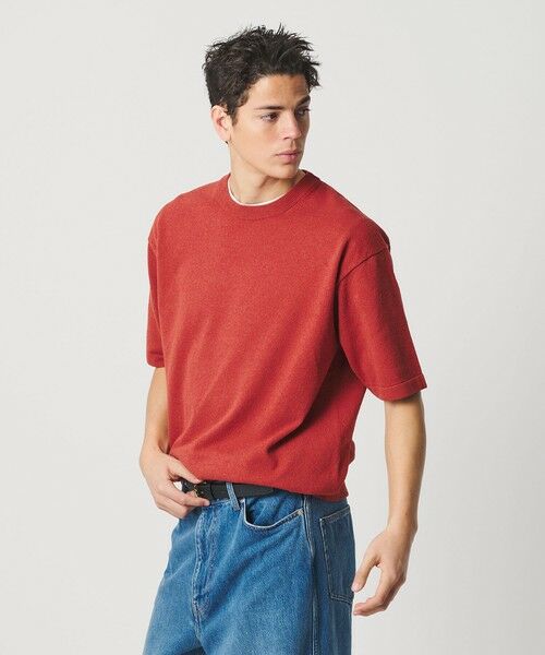 BEAUTY&YOUTH UNITED ARROWS / ビューティー&ユース ユナイテッドアローズ ニット・セーター | KNITEE クリンプコットン クルーネック ニット Tシャツ ウォッシャブル（BRICK）