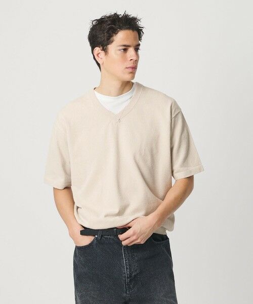 BEAUTY&YOUTH UNITED ARROWS / ビューティー&ユース ユナイテッドアローズ ニット・セーター | KNITEE クリンプコットン Vネック ニット Tシャツ ウォッシャブル（NATURAL）