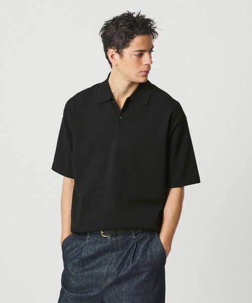 BEAUTY&YOUTH UNITED ARROWS / ビューティー&ユース ユナイテッドアローズ ニット・セーター | KNITEE クリンプコットン ニット ポロシャツ ウォッシャブル（BLACK）
