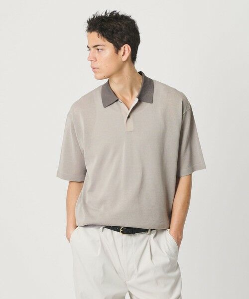 BEAUTY&YOUTH UNITED ARROWS / ビューティー&ユース ユナイテッドアローズ ニット・セーター | クレイジーパターン ギマ ショートスリーブ ポロニット（LT.GRAY）