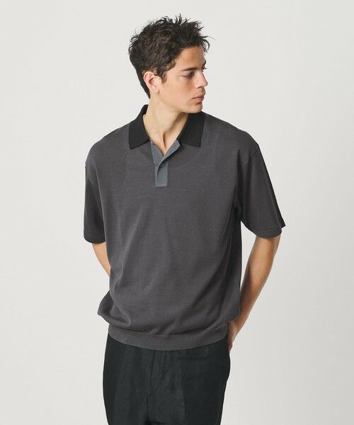 BEAUTY&YOUTH UNITED ARROWS / ビューティー&ユース ユナイテッドアローズ ニット・セーター | クレイジーパターン ギマ ショートスリーブ ポロニット（DK.GRAY）