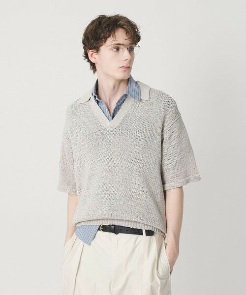 BEAUTY&YOUTH UNITED ARROWS / ビューティー&ユース ユナイテッドアローズ ニット・セーター | テープヤーン スキッパー ショートスリーブ ニット ウォッシャブル（LT.GRAY）