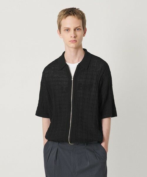 BEAUTY&YOUTH UNITED ARROWS / ビューティー&ユース ユナイテッドアローズ カーディガン・ボレロ | ジャガード フルジップ ショートスリーブ ポロニット ウォッシャブル | 詳細3