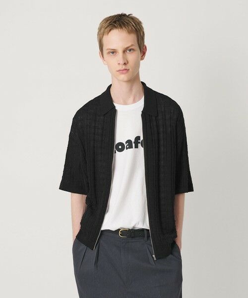 BEAUTY&YOUTH UNITED ARROWS / ビューティー&ユース ユナイテッドアローズ カーディガン・ボレロ | ジャガード フルジップ ショートスリーブ ポロニット ウォッシャブル（BLACK）