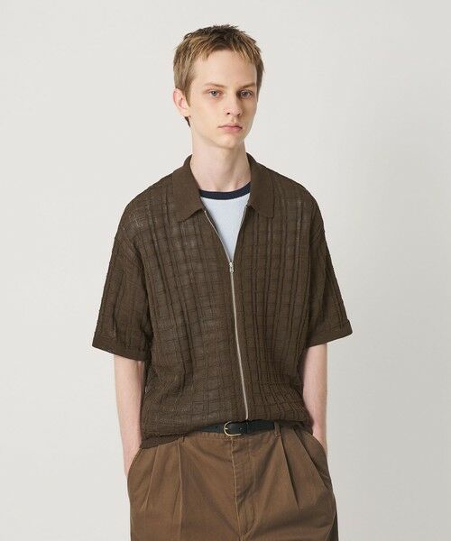 BEAUTY&YOUTH UNITED ARROWS / ビューティー&ユース ユナイテッドアローズ カーディガン・ボレロ | ジャガード フルジップ ショートスリーブ ポロニット ウォッシャブル | 詳細12