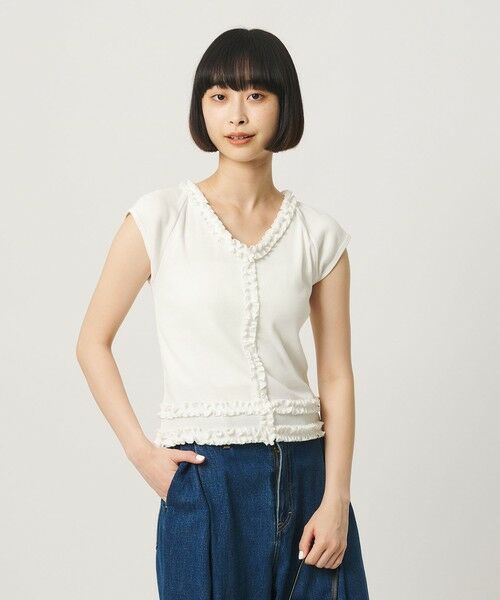 BEAUTY&YOUTH UNITED ARROWS / ビューティー&ユース ユナイテッドアローズ カットソー | コットン リブ フリル キャップスリーブ カットソー | 詳細1