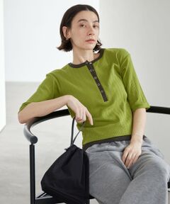 BEAUTY&YOUTH UNITED ARROWS / ビューティー&ユース ユナイテッドアローズ カットソー | 【WEB限定】ランダムリブ ヘンリーネック スナップ 5分袖Tシャツ