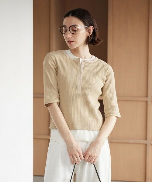 BEAUTY&YOUTH UNITED ARROWS / ビューティー&ユース ユナイテッドアローズ カットソー | 【WEB限定】ランダムリブ ヘンリーネック スナップ 5分袖Tシャツ | 詳細1